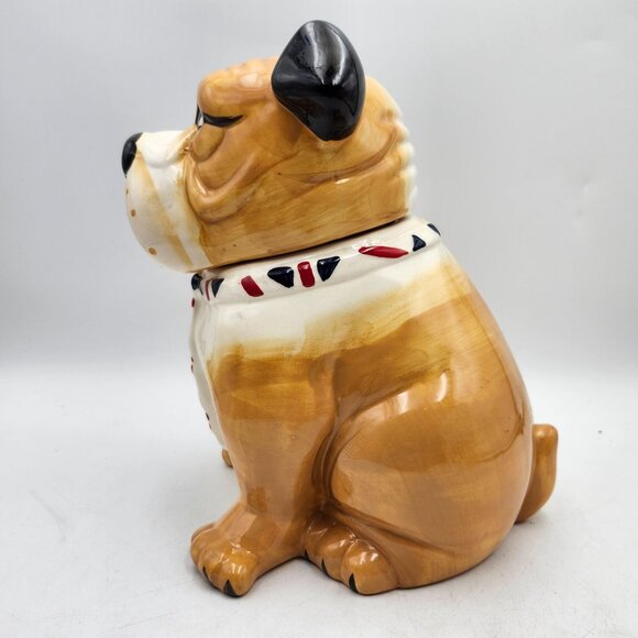 Hannington British Bulldog Ceramic Cookie Dog Biscuit Treats Jar Union Jack Neck - Picture 6 of 10